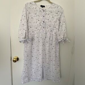Roolee white button up knee length floral dress with tie sleeve size small